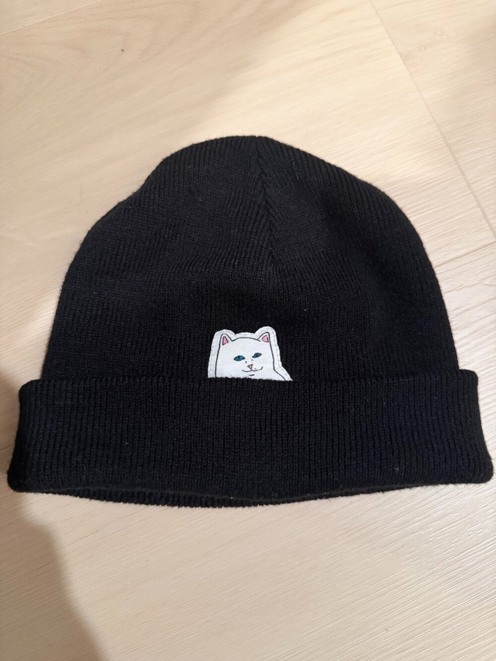 RIPNDIP Black Knit Beanie Lord Nermal Embroidered Patch